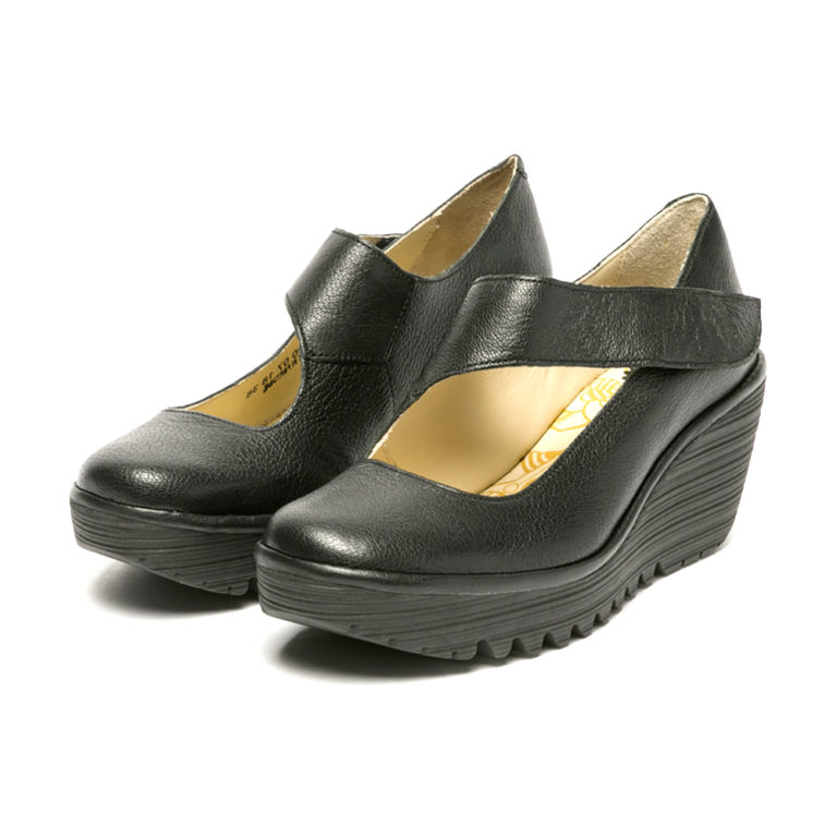 Fly London – Yasi Black Leather Wedge Shoe – Sims Footwear