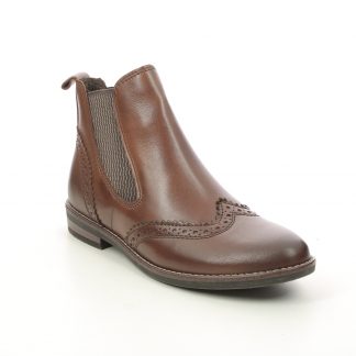 Marco Tozzi – Chestnut Leather Zip Brogue Chelsea – Sims Footware