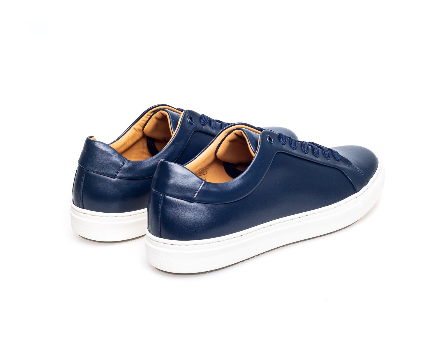 John White – Louis Navy Mens Leather Lace Up Trainer Shoe – Sims Footware
