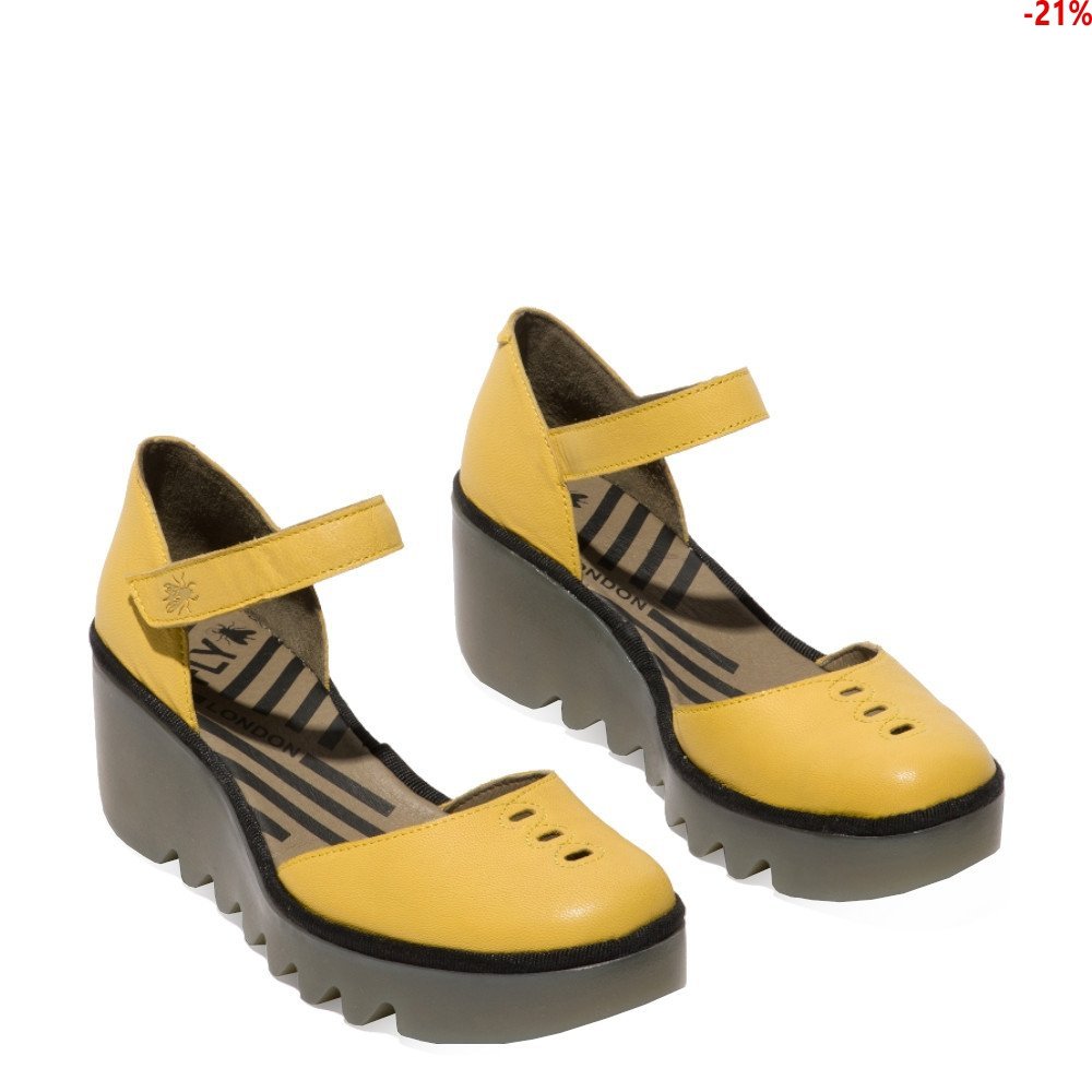 Fly London – Biso 305 Yellow Leather Wedge Sandal Shoe – Sims Footwear