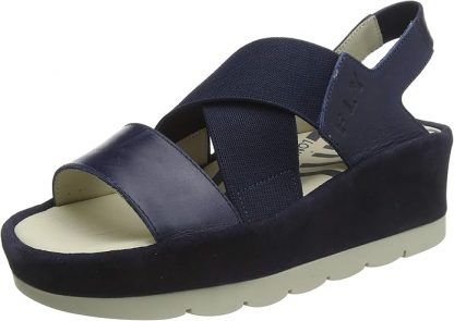 Fly London Bime Bime169fly Blue Leather Strap Wedge Sandal