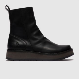 Fly London Reno RENO053FLY Rug Black Zip-Up Leather Wedge Boot