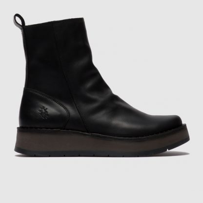 Fly London Reno RENO053FLY Rug Black Zip-Up Leather Wedge Boot