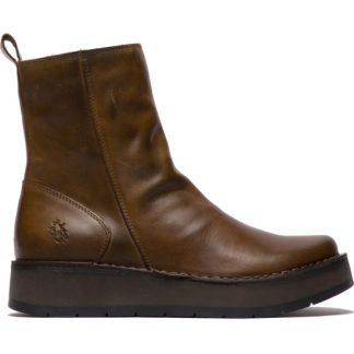 Fly London Reno RENO053FLY Rug Camel Brown Zip-Up Leather Wedge Boot