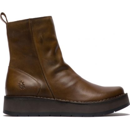 Fly London Reno RENO053FLY Rug Camel Brown Zip-Up Leather Wedge Boot