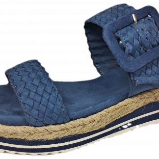 XTI 49726 Blue Weave Low Heel Ankle Strap Wedge Sandal