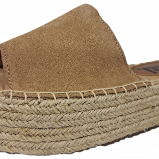 XTI 49133 Camel Brown Leather Flatform Wedge Mule Slip On Sandal