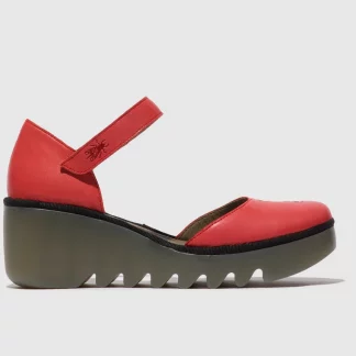 Fly London Biso BISO305FLY Raspberry Red Leather Wedge Sandal Shoe